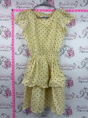 Joni Blair of California Yellow Polka Dot Tiered Midi Dress with Flutter Sleeves